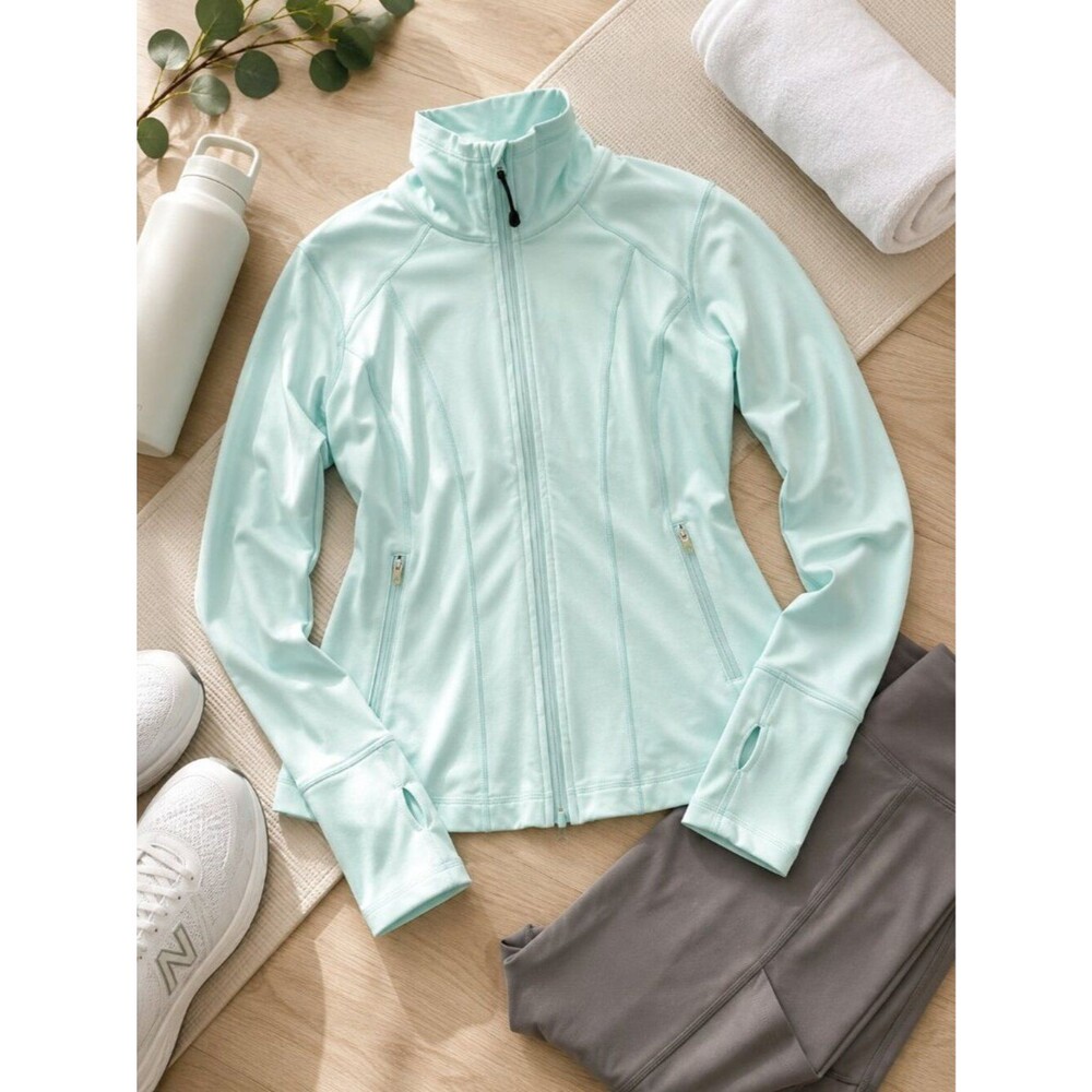 Zella Mint Green Activewear Full Zip Jacket 1X Thumbholes Yoga Running Athleisur